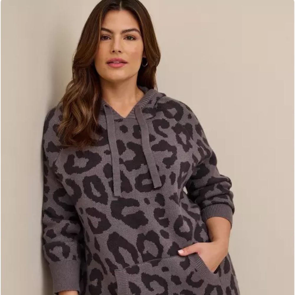 Torrid Gray Black Leopard Print Hoodie Top 00 M/L